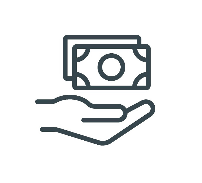 Es ist ein Icon mit einer Hand und Geldscheinen abgebildet