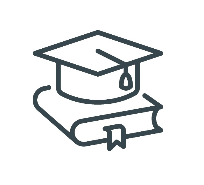 Es ist ein Icon mit einem Buch und einem Doktorhut abgebildet