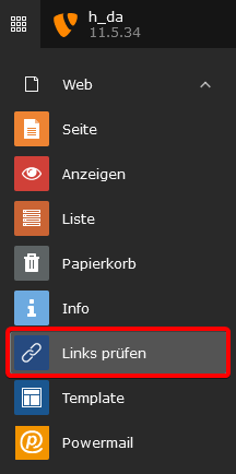 Im Menü ist "Links prüfen" ausgewählt.
