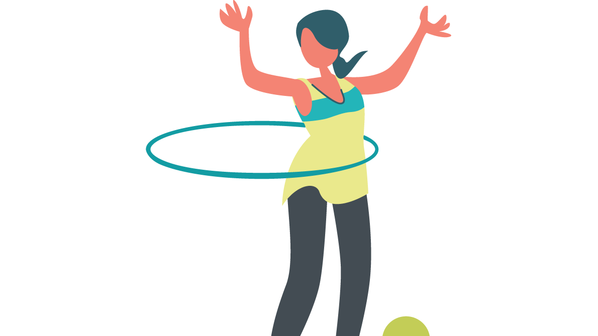 Zu sehen ist eine Frau mit Hula-Hoop-Reifen